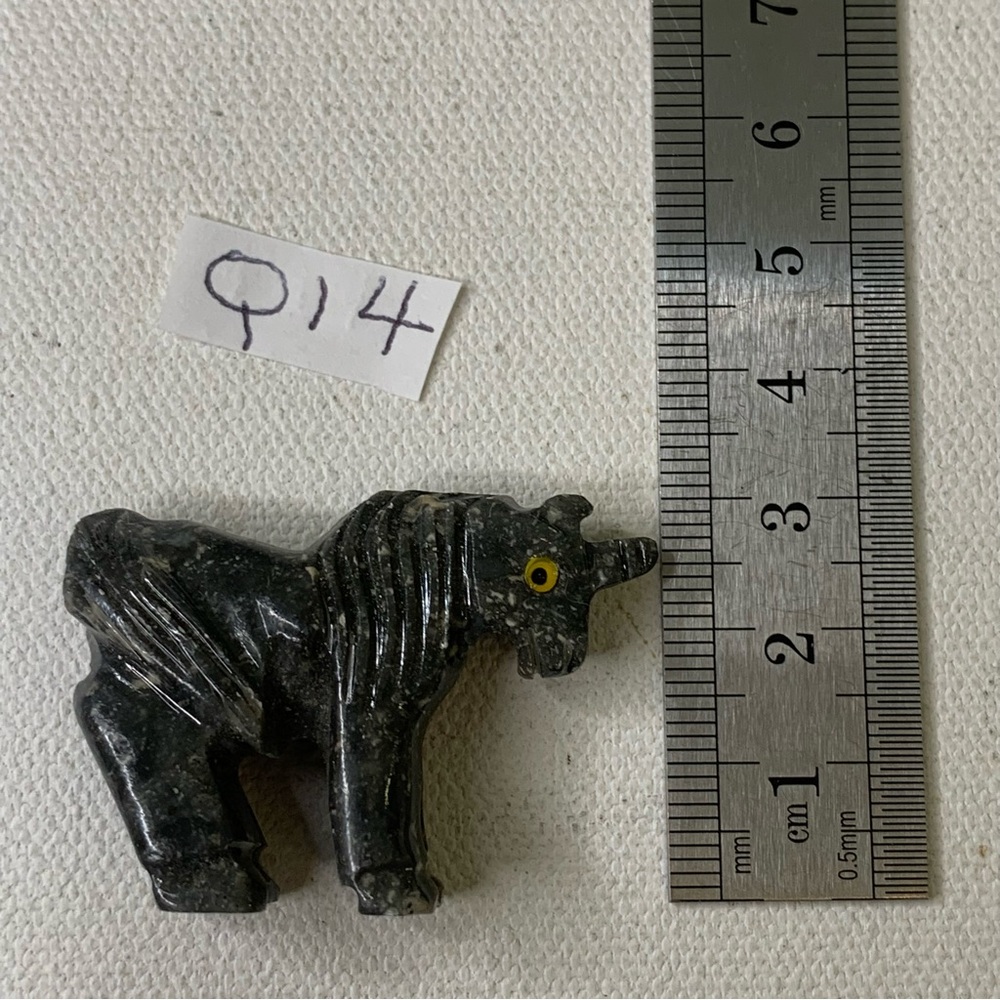 Grey Soapstone Carved Unicorn Figurine Miniature Stone Animal Carving Yellow Eye - Picture 15 of 15